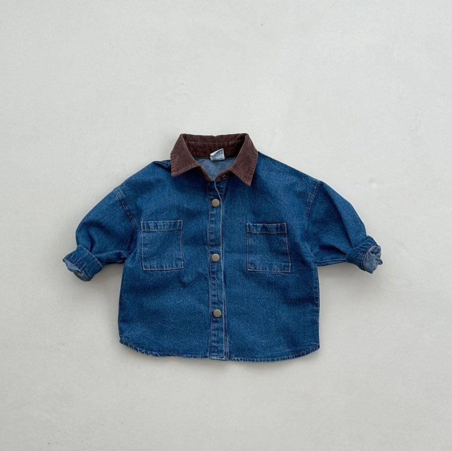 Toddler Corduroy Collar Chest Pocket Denim Shirt (2-6y) - Denim