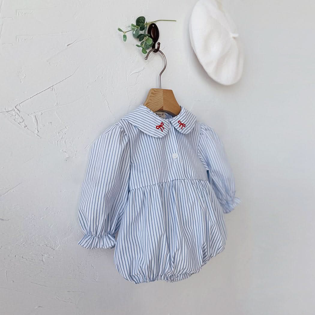 Baby Milk S25 Bow Embroidery Collar Stripe Romper (3-18m) - AT NOON STORE