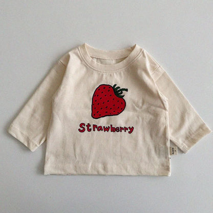 Baby/Toddler Aosta S25 Big Strawberry Print Long Sleeve Basic Top (3m-5y)- 2 Colors - AT NOON STORE