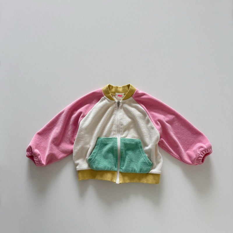 Toddler SP26 Terry Cloth Colorblock Raglan Jacket (1-6y) - Pink - AT NOON STORE