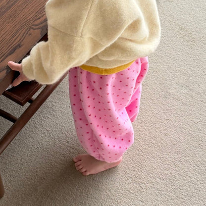 Kids W26 Warm Polka Dot Fleece Jogger Pants (10m-8y) - Pink