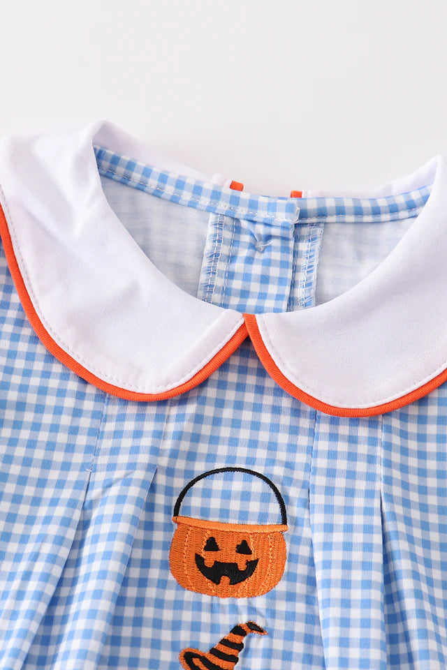 Blue Peter Pan Collar Pumpkin Embroidery Dress (6m-6y) - Blue Plaid - AT NOON STORE