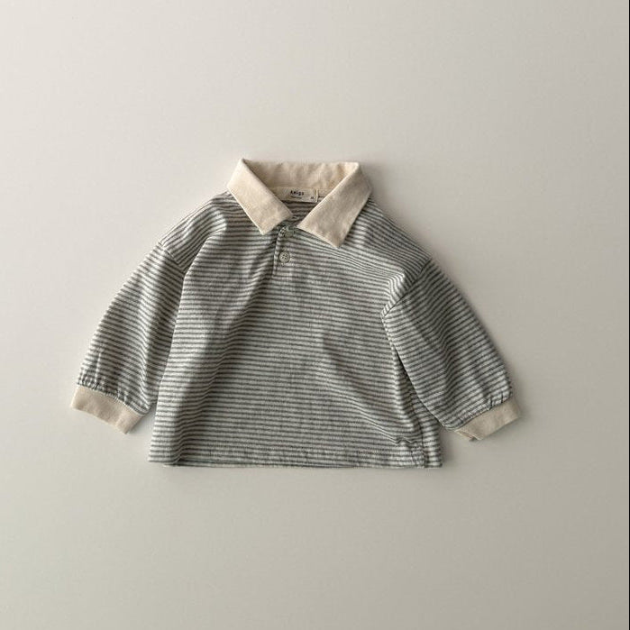 Toddler AMG SP26 Stripe Collared Top (1-6y) - Heather Gray - AT NOON STORE