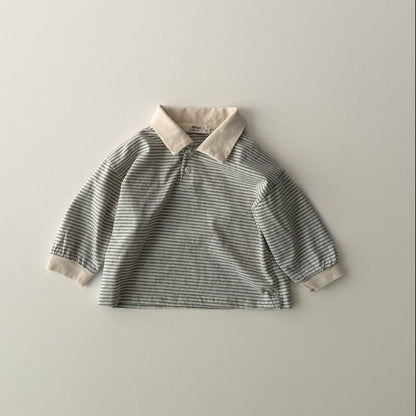Toddler AMG SP26 Stripe Collared Top (1-6y) - Heather Gray - AT NOON STORE