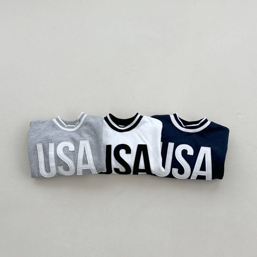 Toddler S25 Stripe Rib Crew Neck 'USA' Patch Sweatshirt (2-6y) - 3 Colors