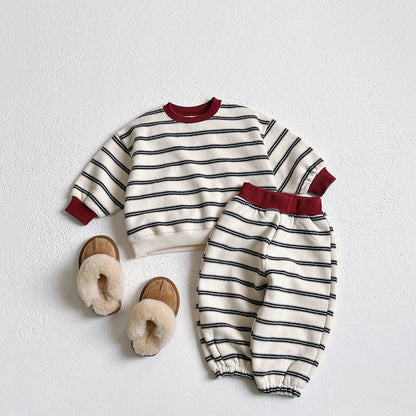 Toddler W25 Warm Stripe Sweatshirt and Jogger Pants Set (1-6y) - 3 Colors
