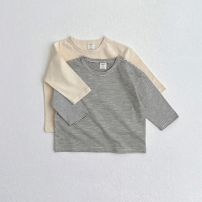 Kids 2-Pack Crewneck Long Sleeve Tee (4-5y) - Cream + Black Stripe - AT NOON STORE