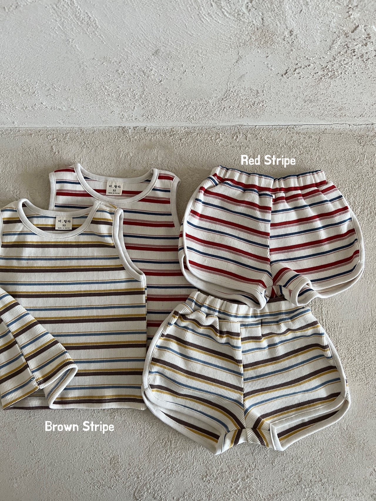 Toddler Lala Multi-Stripe Ribbed Tank Top and Shorts Set (1-6y) - 2 Colors - AT NOON STORE