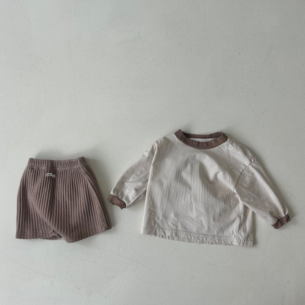 Baby Land F24 Color Block Long Sleeve Top and Shorts Set (4-15m) - Cocoa