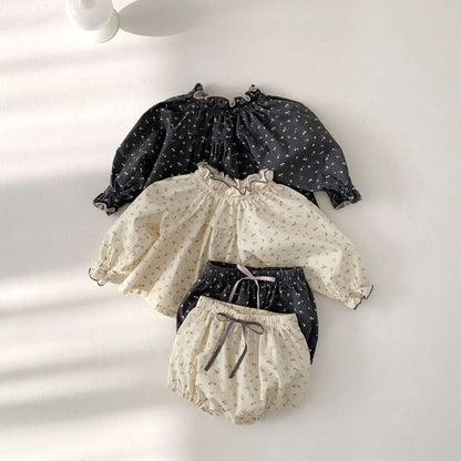 Baby S25 Frill Detail Floral Print Top and Bloomer Shorts Set (3-18m) - Cream - AT NOON STORE