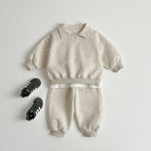 Toddler W24 Collar Sweatshirt and Jogger Pants Set (1-6y) - Oatmeal