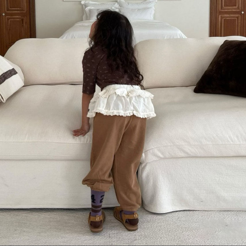 Kids F25 Lace Detail Skirted Jogger Pants (3-7y) - Camel - AT NOON STORE