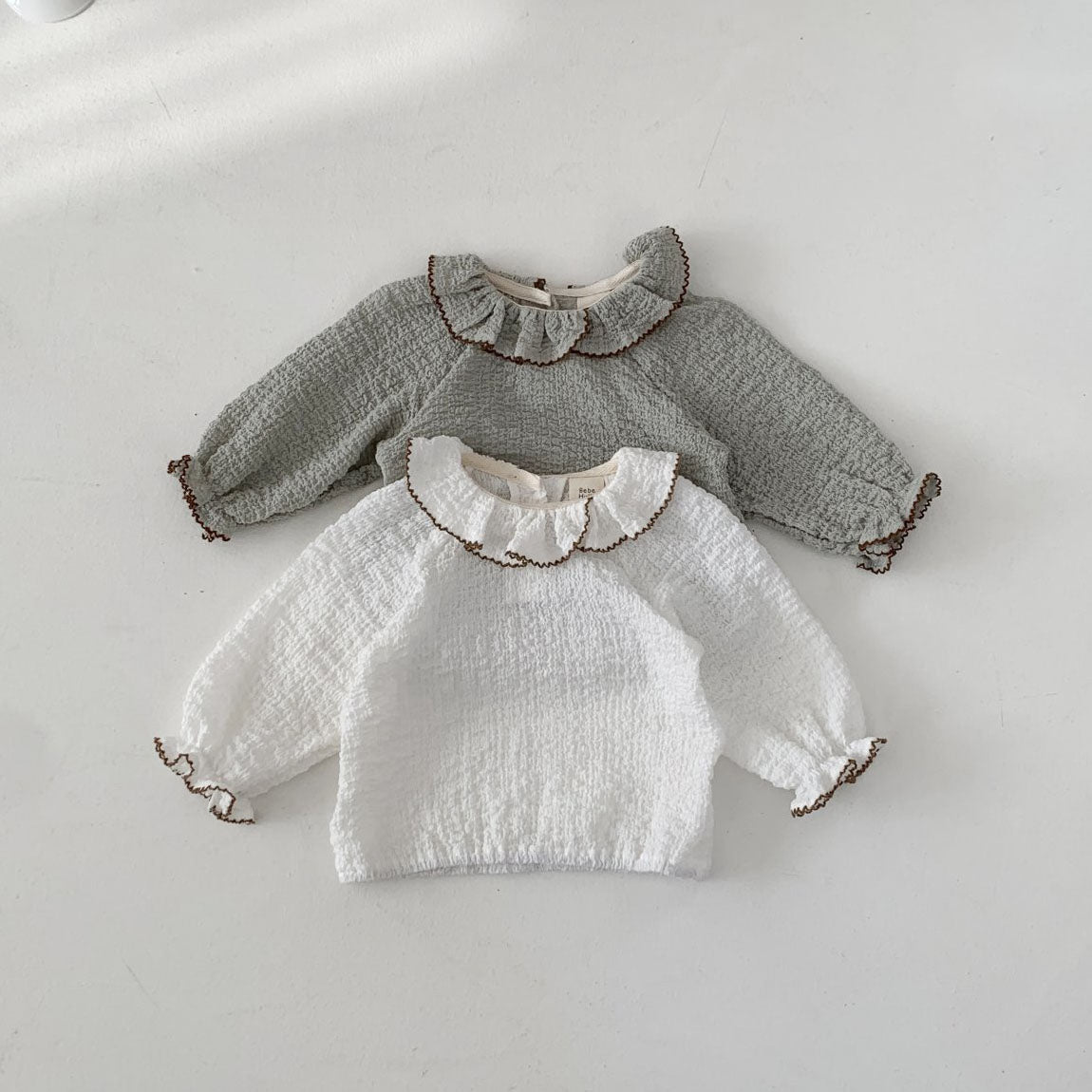 Baby S25 Ruffle Collar and Cuffs Crinkled Top (3-18m) - 2 Colors