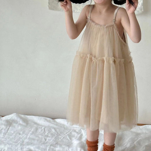 Kids Sleeveless Tulle Dress (2-6y) - Beige