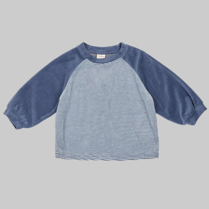 Kids W26 Stripe Velour Long Sleeve Raglan Top (1-7y) - Blue