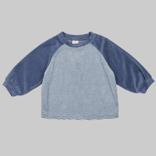 Kids W26 Stripe Velour Long Sleeve Raglan Top (1-7y) - Blue