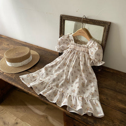 Girls Ann SS25 Floral Puff Short Sleeve Ruffle Dress (3-5y) - Floral