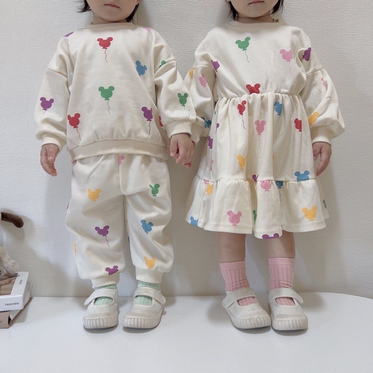 Toddler Balloon Print Long Sleeve Dress (15m-7y) -Cream