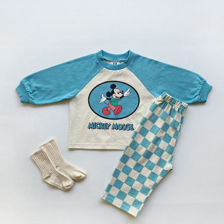 Toddler Disney Mickey Mouse Raglan Tee and Checkered Pull On Pants Set (9m-6y) -2 Colors