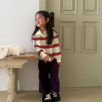 Kids F26 Stripe Collared Long Sleeve Top (2-8y) - Red