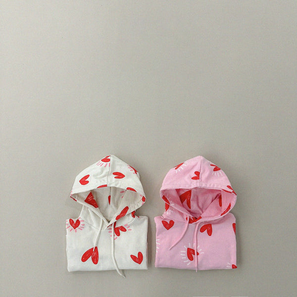 Kids Heart Print Cropped Hoodie  (1-6y) - 2 Colors