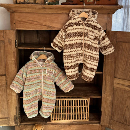 Baby W25 Sherpa Lined Reversible Hooded Romper with Hood (3-18m) - 2 Colors