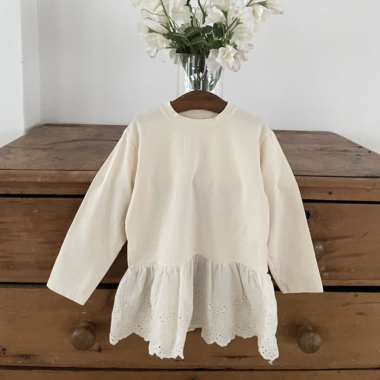 Toddler F25 Lace Detail Long Sleeve Top (1-7y) - Ivory - AT NOON STORE