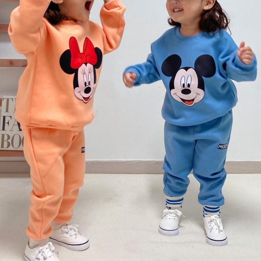 Toddler Disney Face Print Warm Brushed Cotton Sweatshirt and Jogger Pants Set (2-7y) - 2 Colors