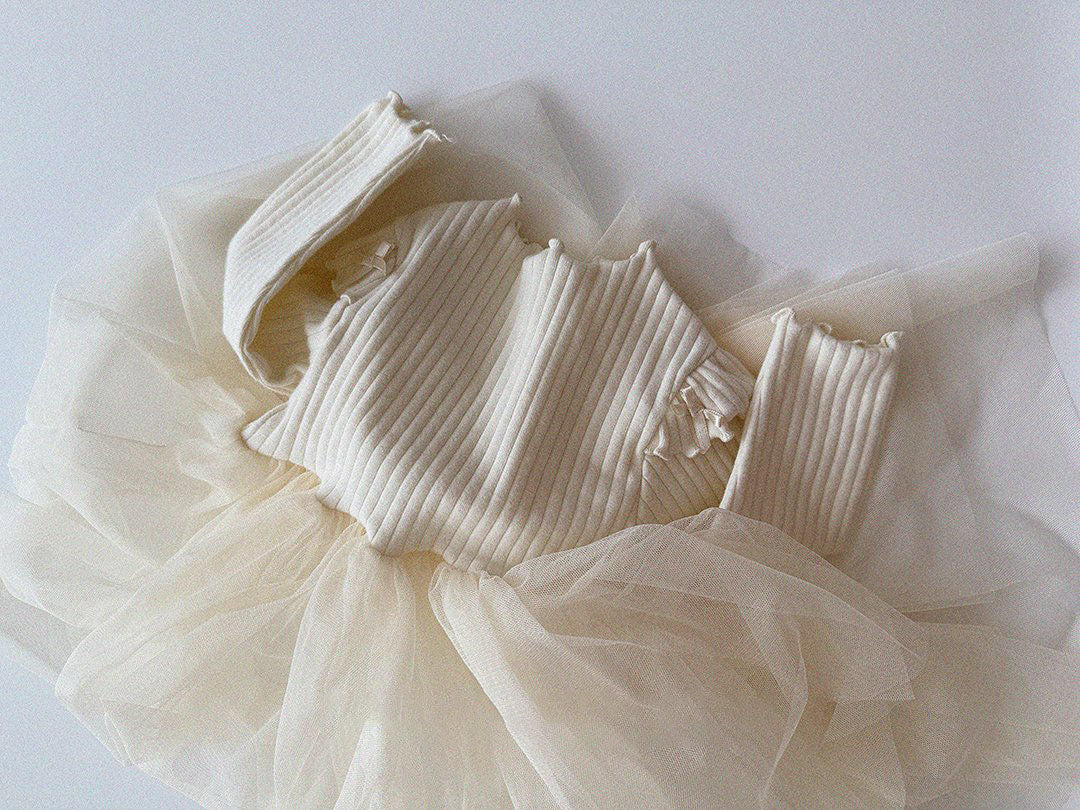 Baby/Toddler Aosta F25 Ribbed Lettuce-Edge Top Tutu dress (3m-5y)- Ivory - AT NOON STORE