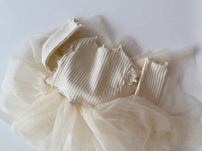 Baby/Toddler Aosta F25 Ribbed Lettuce-Edge Top Tutu dress (3m-5y)- Ivory - AT NOON STORE