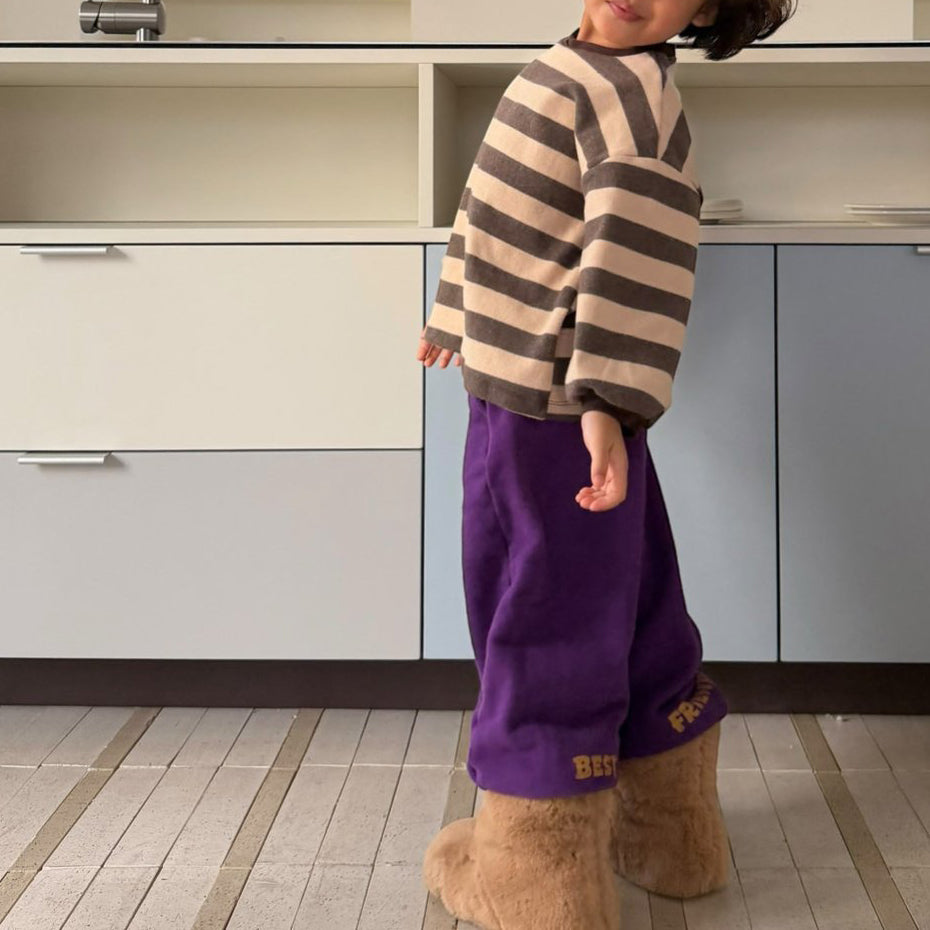 Kids W25 Brushed Cotton Crew Neck Stripe Loose Fit Long Sleeve Top (2-7y) - 2 Colors