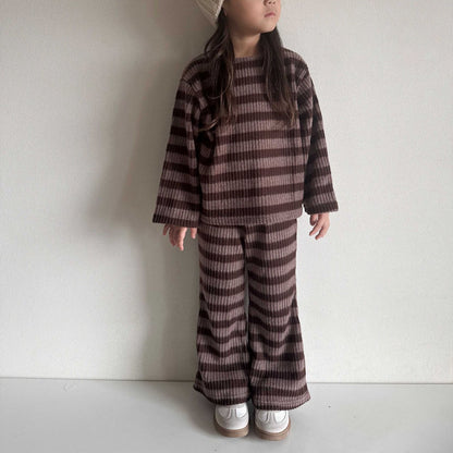 Toddler Stripe Ribbed Top and Flare Pants Set  (1-6y) - 2 Colors