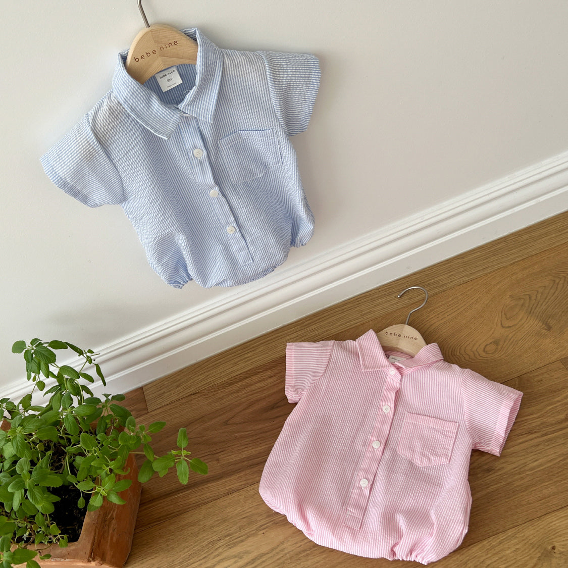 Baby Short Sleeve Stripe Shirt Romper (3-18m) - 2 Colors - AT NOON STORE