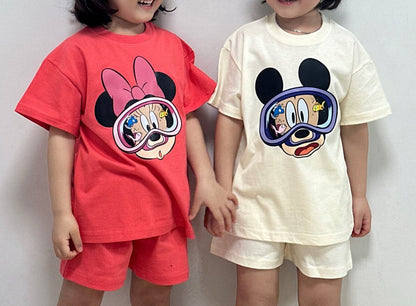 Toddler Disney Mickey/Minnie Print Cotton Short Sleeve Top and Shorts Set (2-7y) - 2 Colors