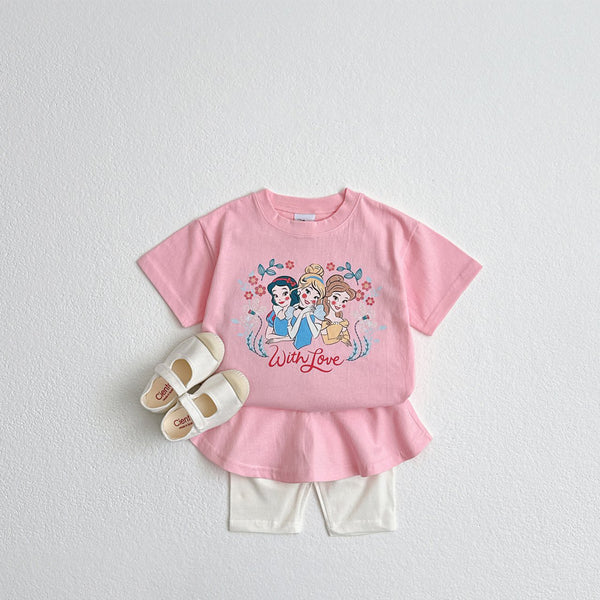 Toddler Disney Princess Print Short Sleeve Top and Skirted Shorts Set (1-7y) - 3 Colors
