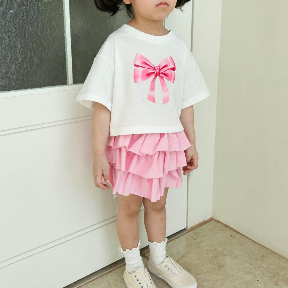 Toddler Bow Print Short Sleeve Cropped Top (1-7y)- 2 Colors - AT NOON STORE