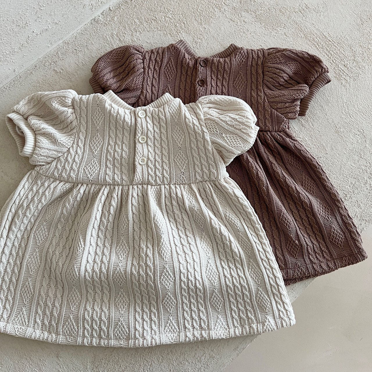 Girl Lala Cable Knit Sweater Puff Short Sleeve Dress (1-5y) - 2 Colors