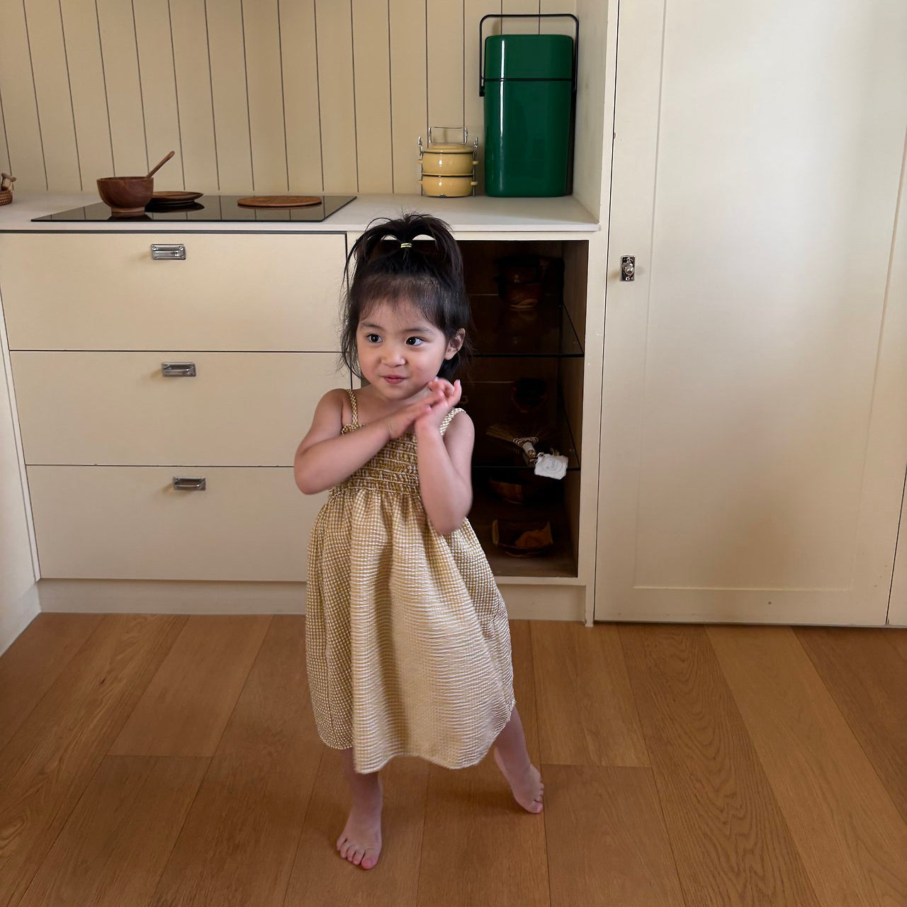 Toddler SS26 Seersucker Gingham Smocked Bodice Dress (1-7y) - Yellow - AT NOON STORE