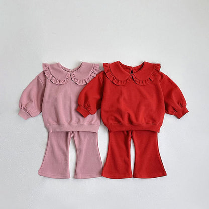 Toddler F25 Ruffled Collar Long Sleeve Top and Flare Pants Set (1-6y) - 2 Colors - AT NOON STORE