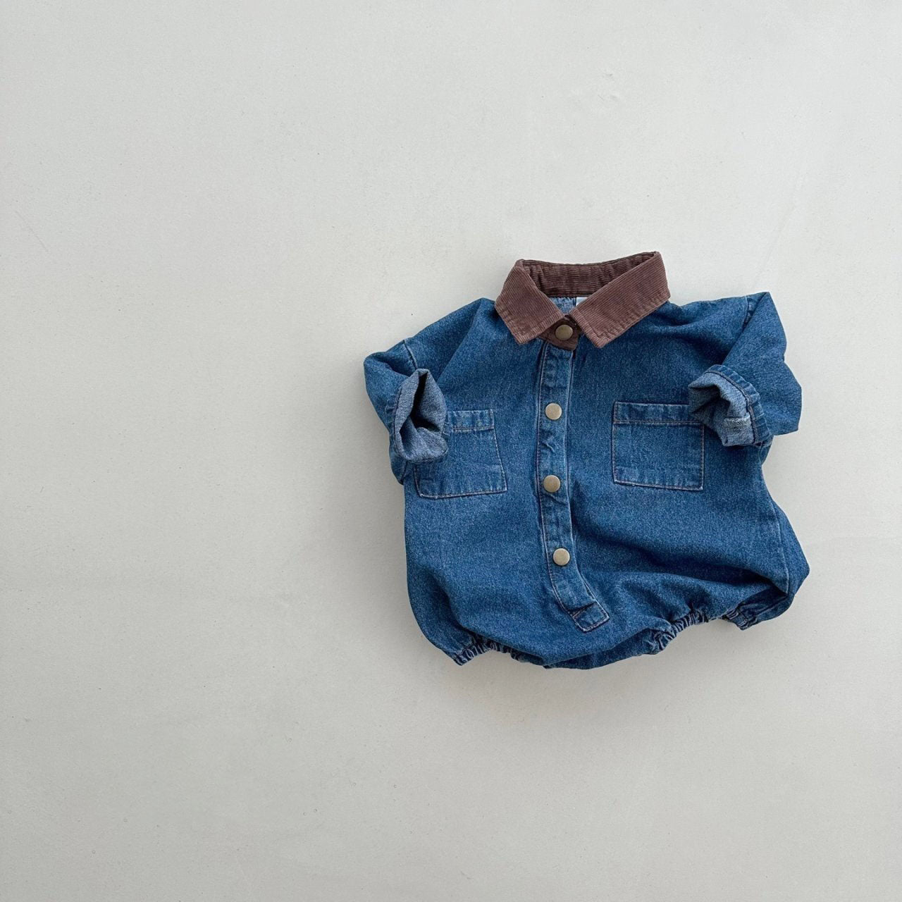 Baby Corduroy Collar Denim Shirt Romper (4-18m) - Denim