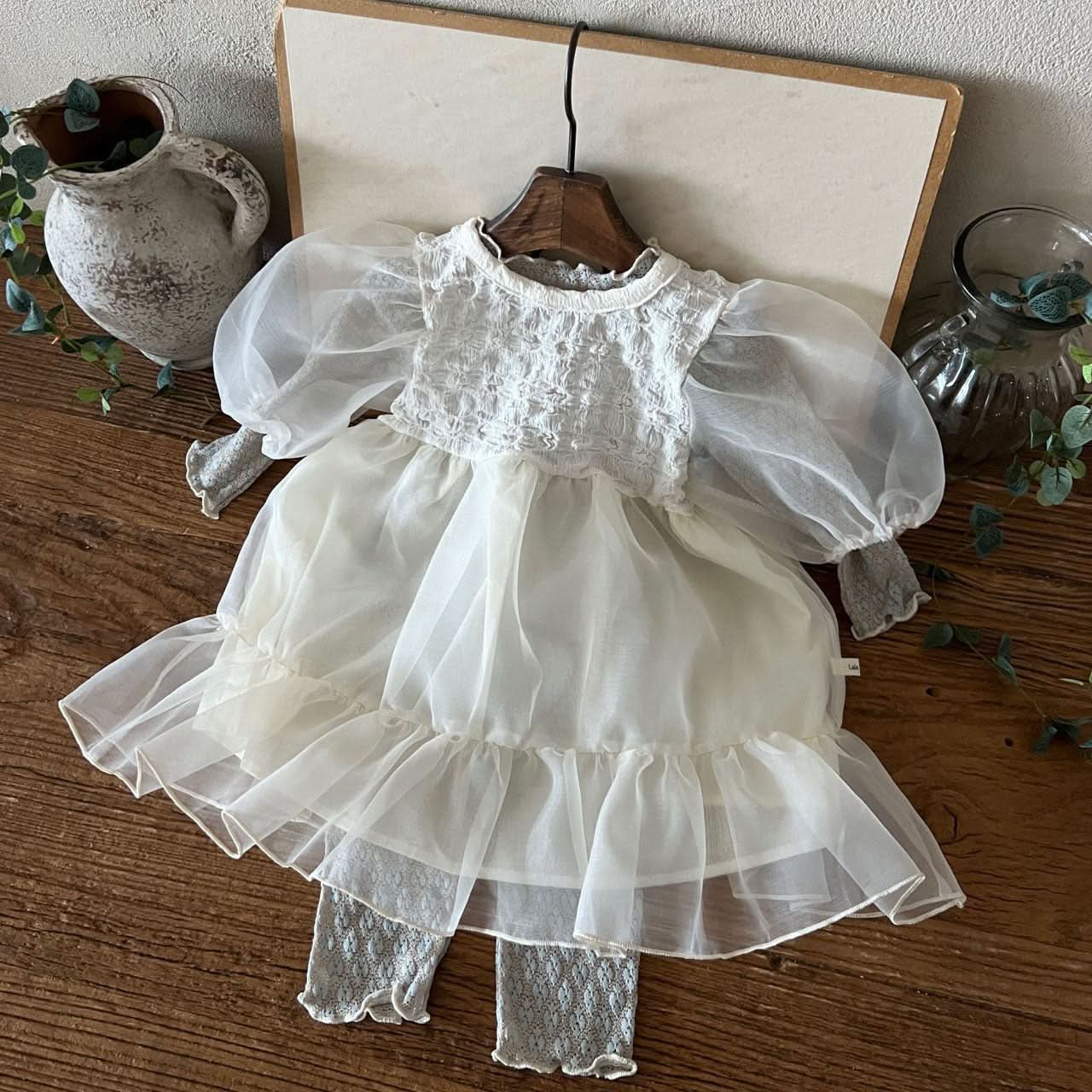 Kids Lala S25 Short Puff Sleeve Tutu Dress (1-6y) - Ivory - AT NOON STORE