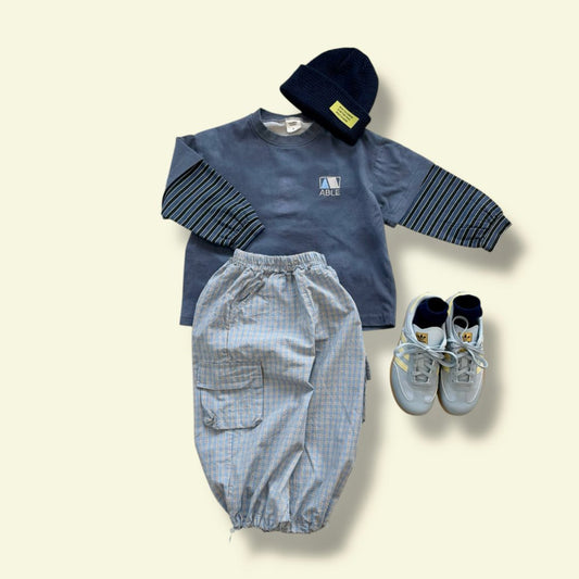 Toddler SP26 Plaid Cargo Pants (3-7y) - Sky Blue - AT NOON STORE