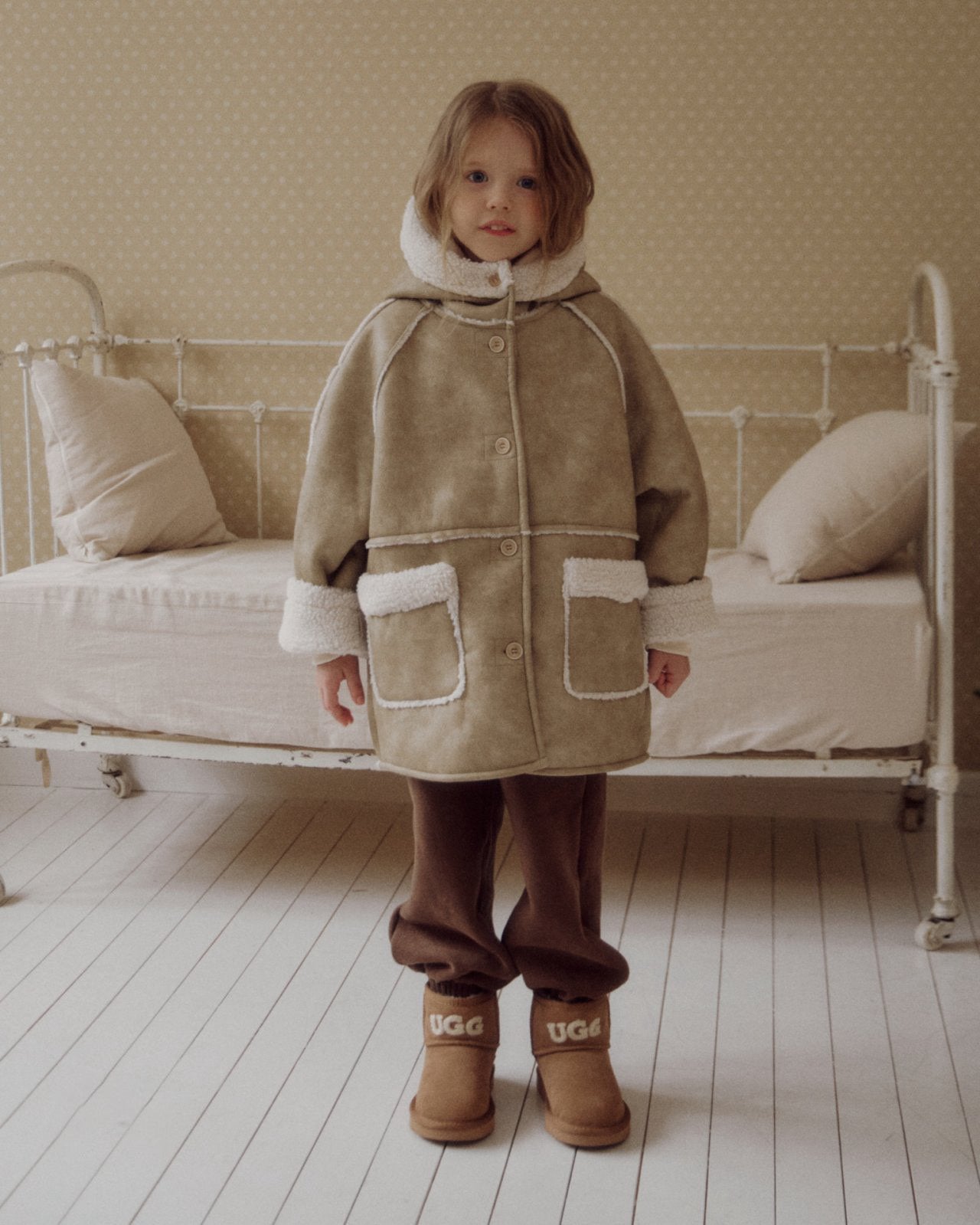 Kids W25 Faux Suede Shearling Jacket (3-8y) - Beige