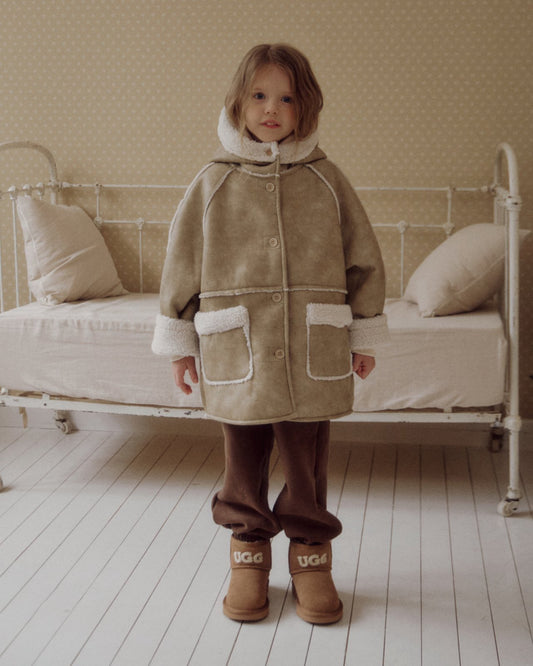 Kids W25 Faux Suede Shearling Jacket (3-8y) - Beige