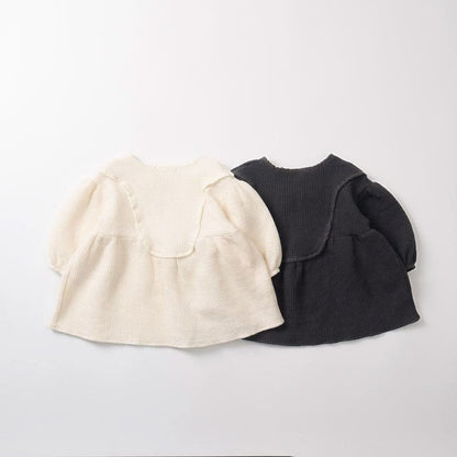 Toddler Anggo Waffle Puff Sleeve Front Bow Dress (1-6y) - 2 Colors - AT NOON STORE