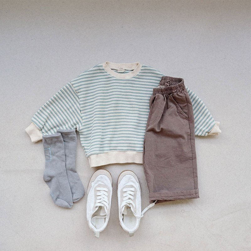 Toddler Waffle Stripe Sweatshirt (15m-7y) -2 Colors - AT NOON STORE