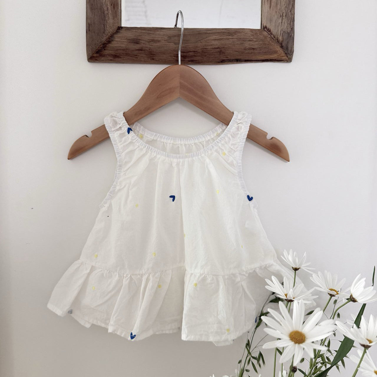 Toddler SS26 Heart Embroidered Sleeveless Frill Top (1-7y) - Ivory - AT NOON STORE
