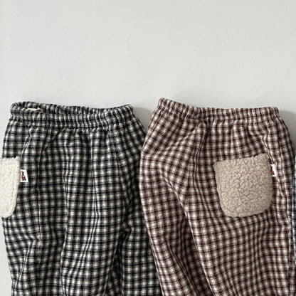 Toddler Land W25 Sherpa Pocket Plaid Pull-On Pants (1-6y) - 2 Colors