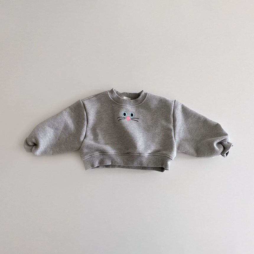 Toddler Cat Face Embroidery Cropped Sweatshirt (1-6y) - 3 Colors