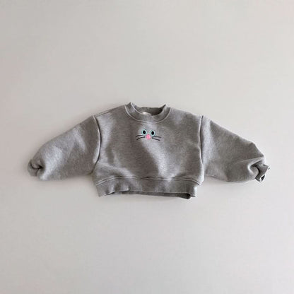 Toddler Cat Face Embroidery Cropped Sweatshirt (1-6y) - 3 Colors - AT NOON STORE